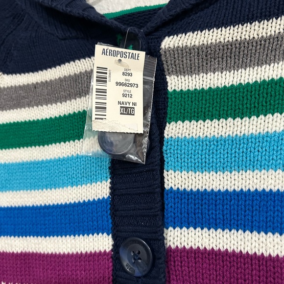 NEW Navy Blue  AEROPOSTALE Striped SWEATER Henley HOODIE Size XL X-Large NWT - Picture 4 of 9
